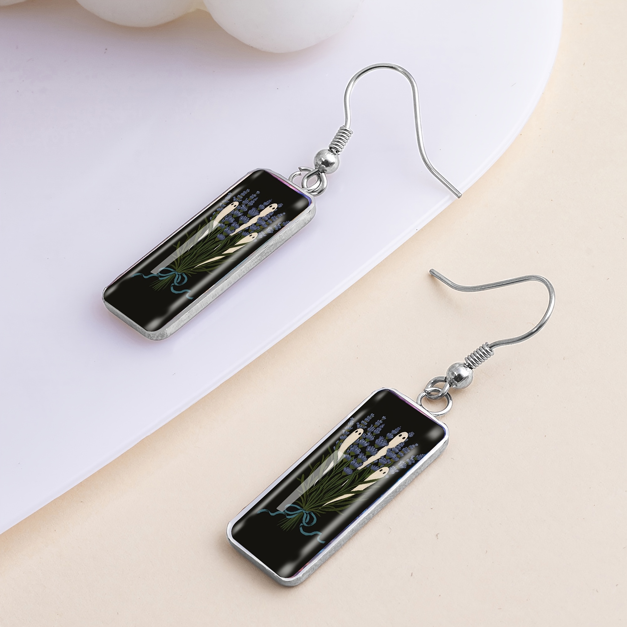 Lavender Pattern Long Bar Earrings